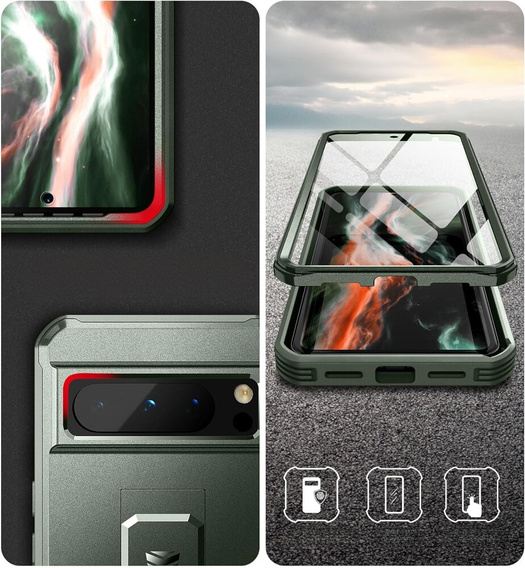 Etui pancerne do Google Pixel 8 Pro, Dexnor Full Body (Two Frames), zielone