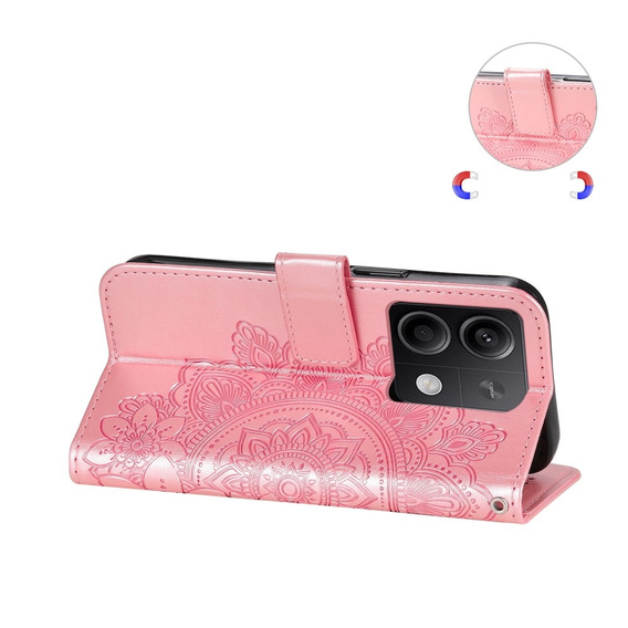 Etui z klapką do Xiaomi Redmi Note 13 5G, Mandala, różowe rose gold
