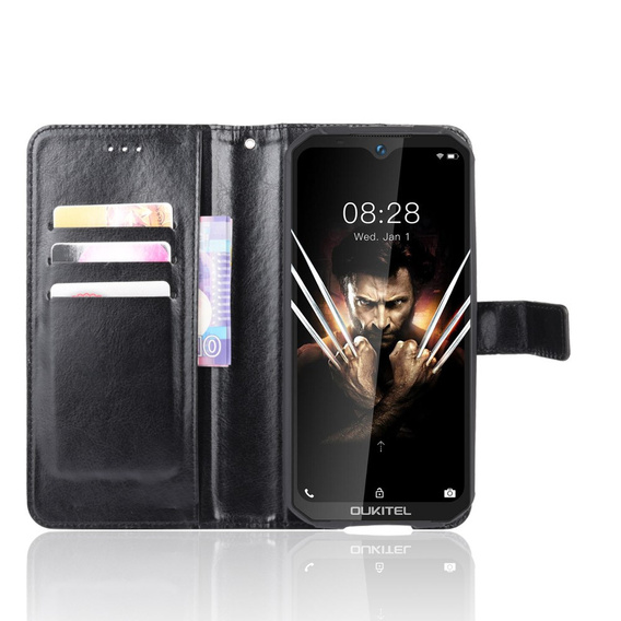 Etui z klapką do Oukitel WP6, Crazy Horse Wallet, czarne