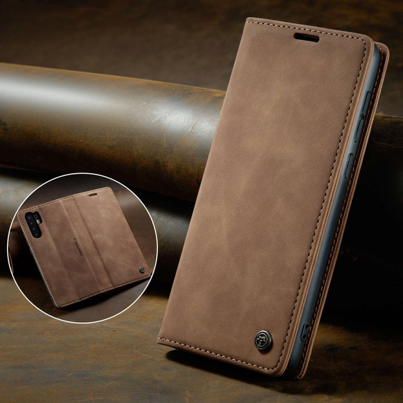 Etui CASEME do Huawei P30 Pro, Leather Wallet Case, brązowe