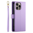 Etui z klapką do iPhone 16 Pro Max, Wallet Zipper Pocket, fioletowe