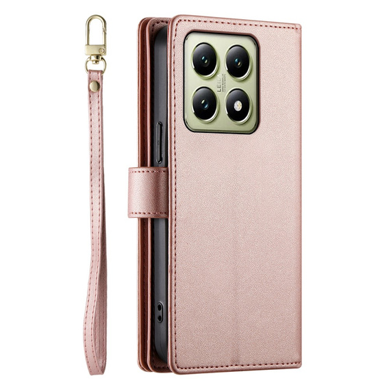 Etui z klapką do Xiaomi 14T, Wallet Zipper Pocket, różowe