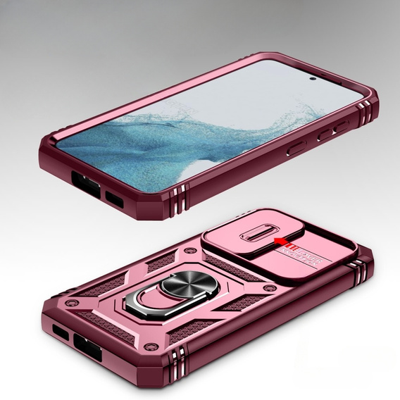 Etui pancerne do Samsung Galaxy S23, CamShield Slide, różowe / czerwone