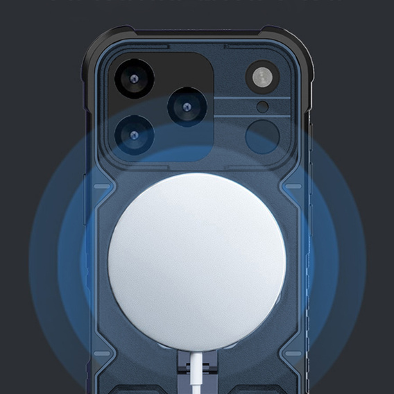 Etui do iPhone 17 Pro, do MagSafe, pancerne z podstawką, niebieskie
