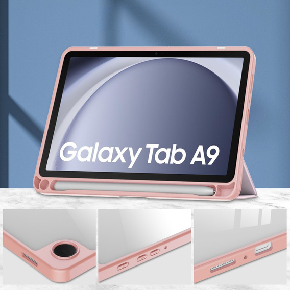 Etui Smartcase Hybrid do Samsung Galaxy Tab A9, z miejscem na rysik – różowe Marble