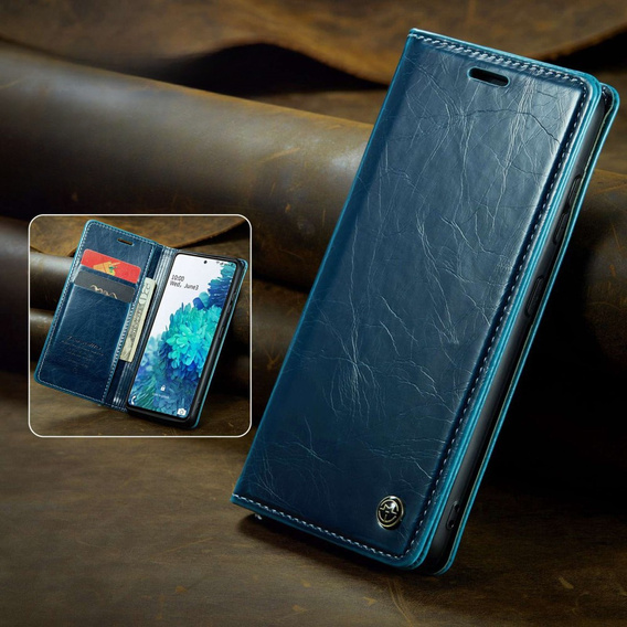 Etui z klapką CASEME do Samsung Galaxy S20 FE / 5G, Waxy Textured, niebieskie