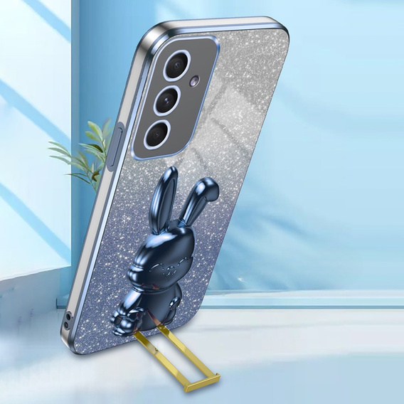 Etui do Samsung Galaxy A54 5G, Glitter Rabbit, z wysuwaną podstawką, niebieskie