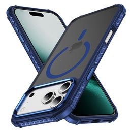 Etui Matt Case do iPhone 17 Pro Max, pancerne, do MagSafe, przydymione z niebieskimi bokami