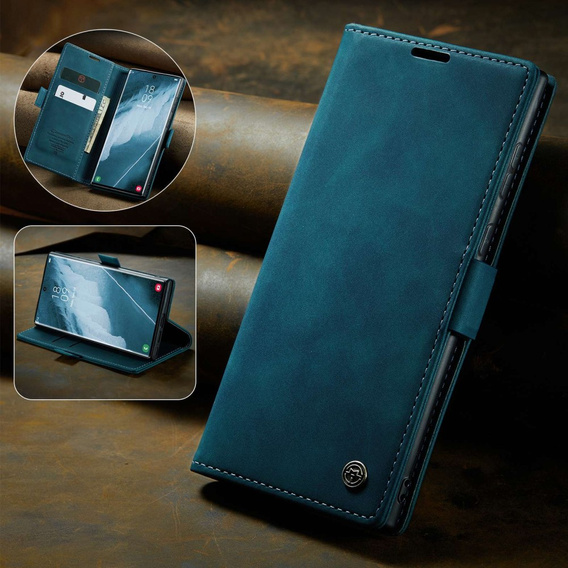 Etui CASEME do Samsung Galaxy S22 Ultra, Leather Wallet Case, zielone