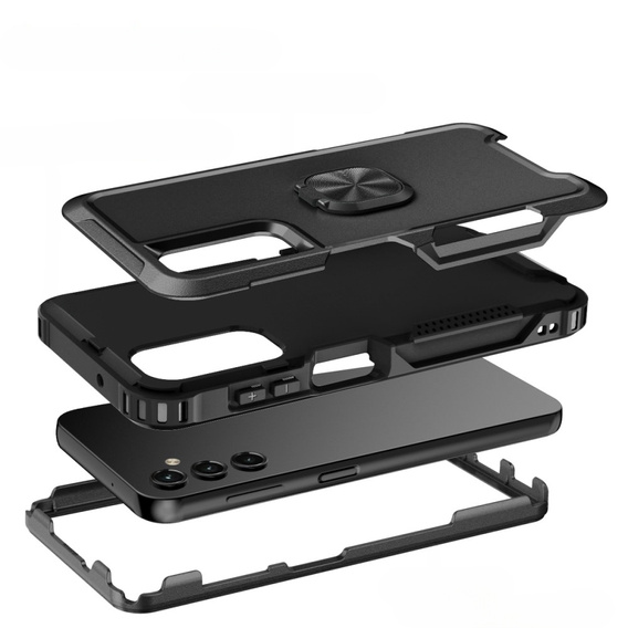 Zestaw Etui do Samsung Galaxy A14 4G/5G, pancerne z ringiem, czarne + szkło