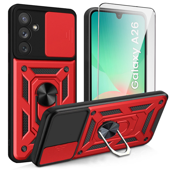 Etui pancerne do Samsung Galaxy A26, CamShield Slide, czerwone + Szkło Hartowane 9H