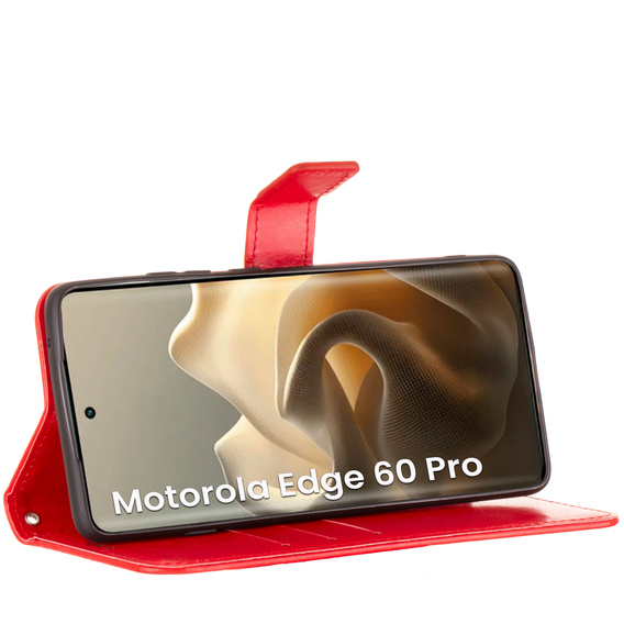 Etui z klapką Crazy Horse Wallet do Motorola Edge 60 Pro – eleganckie i ochronne, czerwone