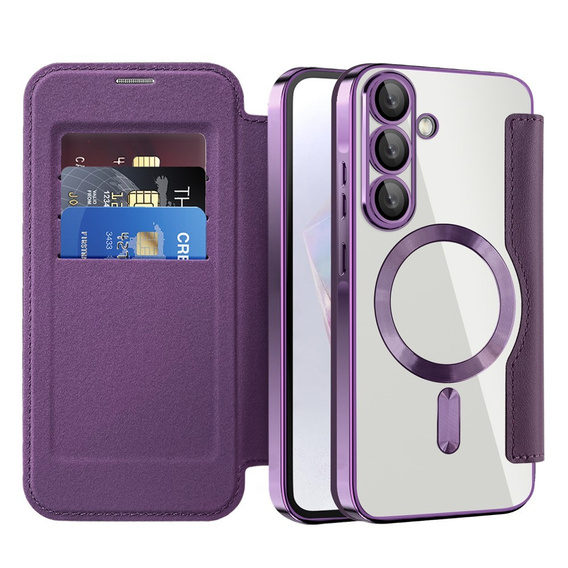 Etui z klapką do Samsung Galaxy A36 5G, RFID Wallet MagSafe z ochroną aparatu, fioletowe