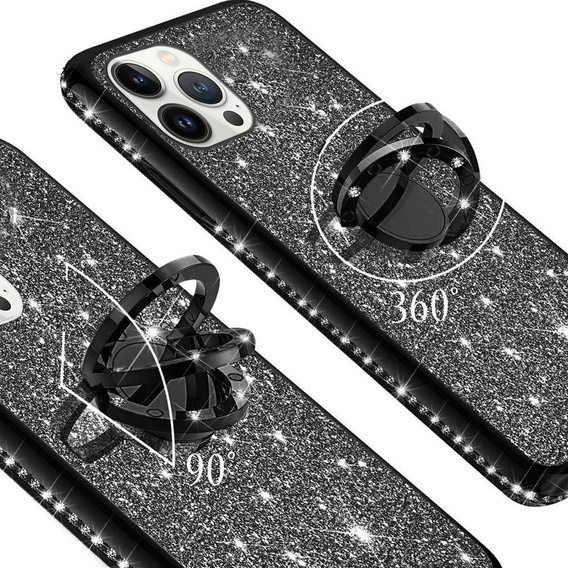 Etui do iPhone 13 Pro, Bling brokat, Czarne