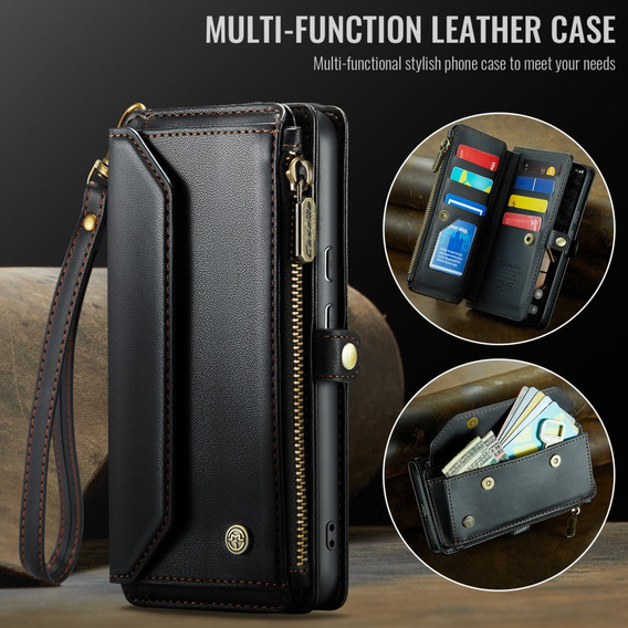 Etui CaseMe do Google Pixel 9a – portfelowe z zamkiem i paskami, czarne