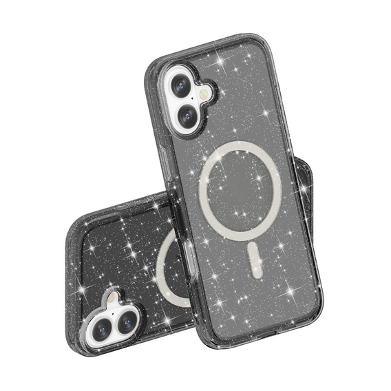 Etui do iPhone 17, do MagSafe, brokat, półprzezroczyste czarne