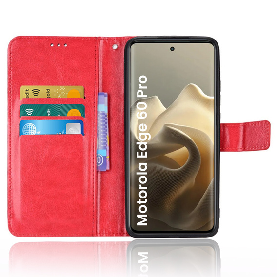 Etui z klapką Crazy Horse Wallet do Motorola Edge 60 Pro – eleganckie i ochronne, czerwone