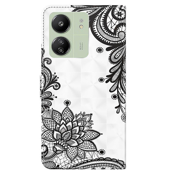 Etui z klapką do Xiaomi Redmi 13C / Poco C65, Wallet, Lace Flower białe