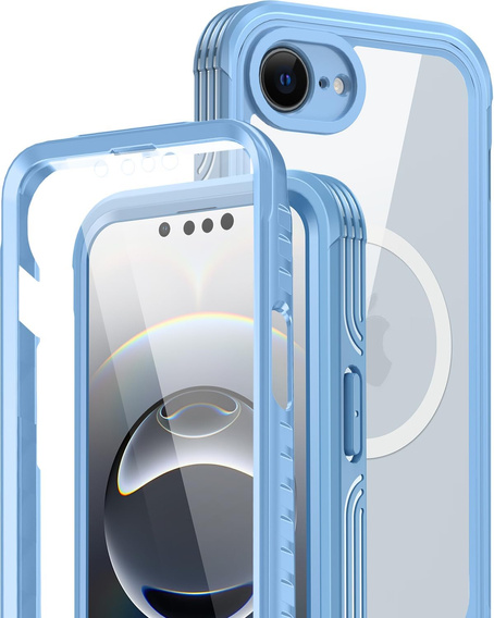 Etui do iPhone 16E, Shockproof, ze szkłem, do MagSafe, niebieskie