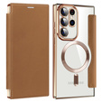 Etui z klapką do Samsung Galaxy S23 Ultra, RFID Wallet MagSafe z ochroną aparatu, brązowe