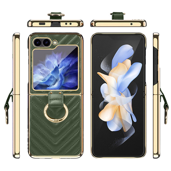 Etui do Samsung Galaxy Z Flip7 FE / Z Flip6, Leather Ring, zielone