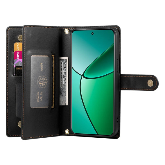 Etui z klapką do Oppo Reno 13F 5G, Wallet Zipper Pocket, czarne