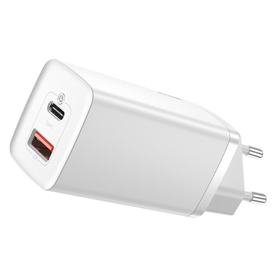 Ładowarka sieciowa Baseus GaN2 Lite 65 W USB-C + USB-A, biała (EU)