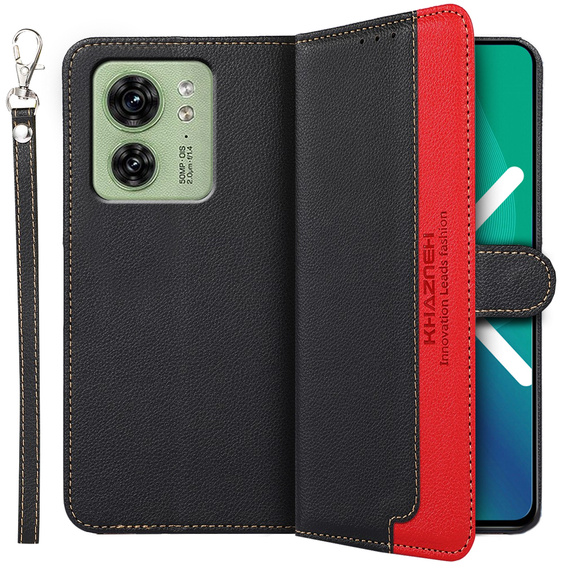 Etui z klapką do Motorola Edge 40 5G, KHAZNEH RFID, czarne / czerwone