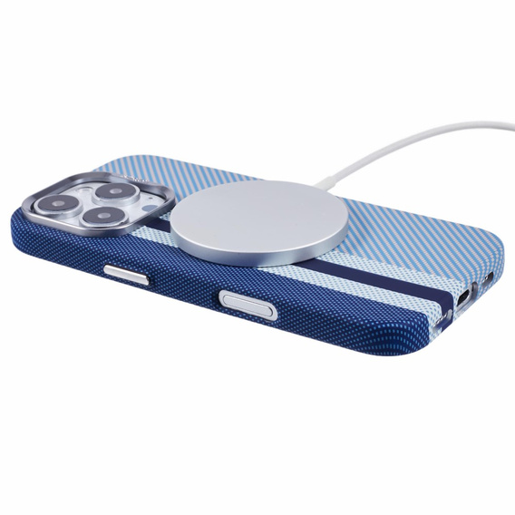 Etui do iPhone 16 Pro, Carbon Fiber MagSafe, niebieskie
