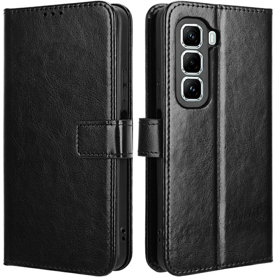 Etui z klapką do Infinix Hot 50 Pro 4G, Crazy Horse Wallet, czarne