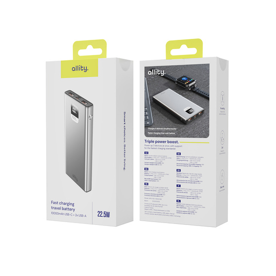 Allity Power Bank APB-100 PD QC 22.5W 10000 mAh - szary