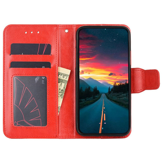 Etui z klapką do TCL 305i, PU Leather Wallet Case, czerwone