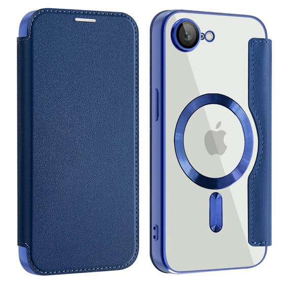 Etui z klapką do iPhone 16E, RFID Wallet MagSafe z ochroną aparatu, granatowe