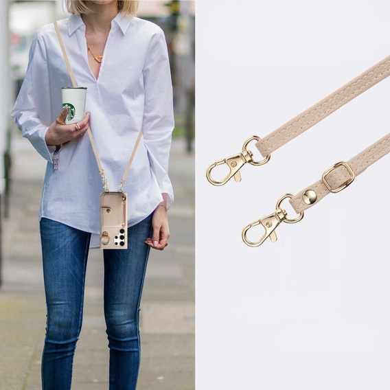 Etui do Samsung Galaxy S25 Ultra – z klapką, paskiem i kieszenią, beżowe