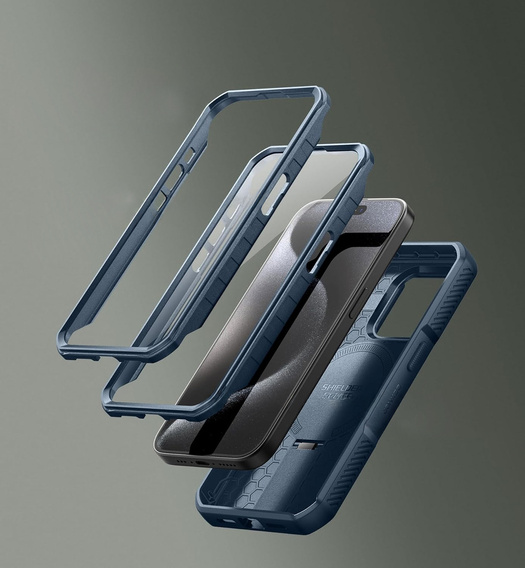 Dexnor – magnetyczne etui z osłoną aparatu do iPhone 15 Pro - niebieskie