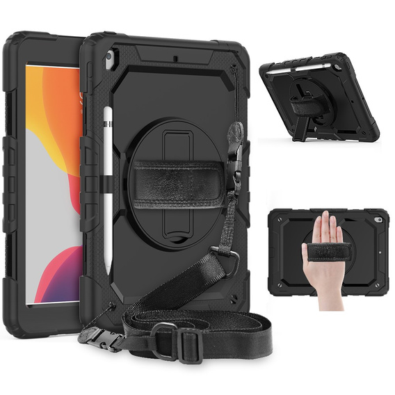 Etui pancerne do iPad 10.2" 2021/2020/2019 (9/8/7 gen.), ochronne 360 z miejscem na rysik, Czarne