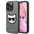 Etui Karl Lagerfeld do iPhone 14 Pro, Saffiano Choupette Head Patch, srebrne