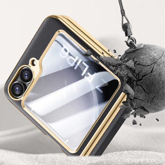 Etui Litchi Leather do Samsung Galaxy Z Flip7 FE / Z Flip6, czarne