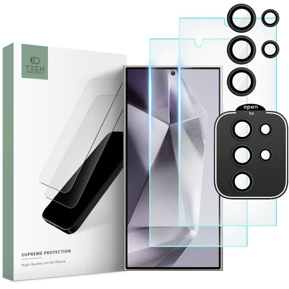 2x Szkło Tech-Protect + szkło na aparat, Supreme set, do Samsung Galaxy S24 Ultra, przezroczyste