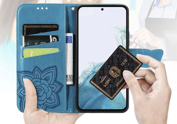 Etui z klapką do Samsung Galaxy A17 5G, portfelowe, Motyl, niebieskie