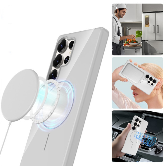 Etui do Samsung Galaxy S25 Ultra, magnetyczne z paskiem – białe