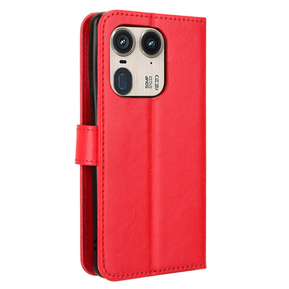 Etui z klapką do Motorola Edge 50 Ultra, Crazy Horse Wallet, czerwone