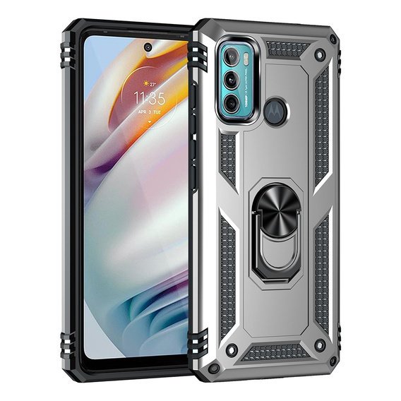 Etui pancerne do Motorola Moto G60, Nox Case Ring, srebrne