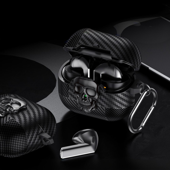 Czarne etui z czaszką do Galaxy Buds3 / Buds3 Pro – styl i ochrona w jednym