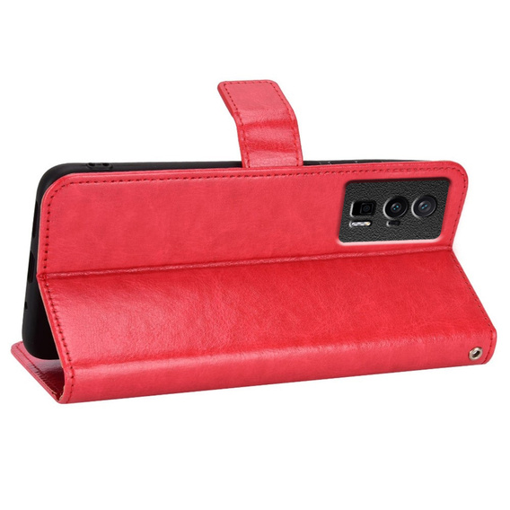 Etui z klapką do Poco F5 Pro 5G, Crazy Horse Wallet, czerwone