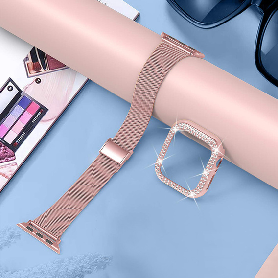 Bransoleta + Etui z Diamentami do Apple Watch 4/5/6/SE 40mm, Różowa