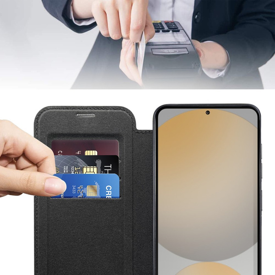 Etui z klapką do Samsung Galaxy S24 FE, RFID Wallet MagSafe z ochroną aparatu, czarne