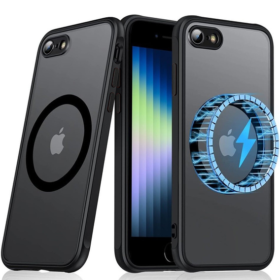Etui do iPhone 7/8/SE 2020/SE 2022, do MagSafe, Hybrid Case Matte, czarne + Szkło hartowane