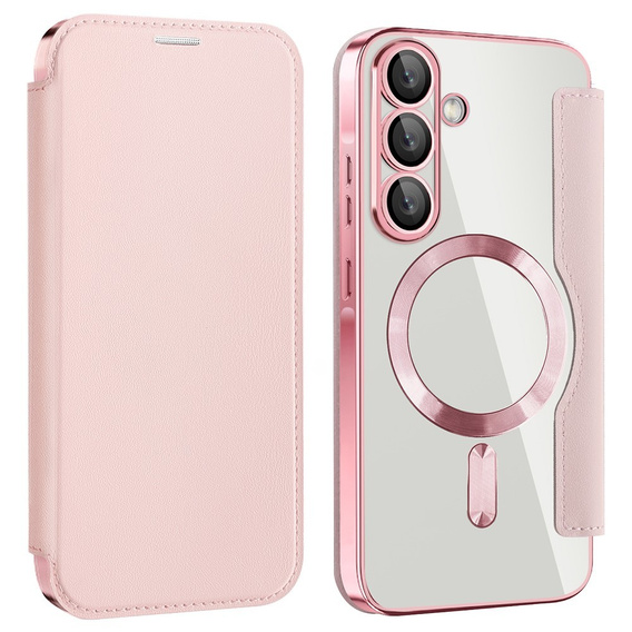 Etui z klapką do Samsung Galaxy A36 5G, RFID Wallet MagSafe z ochroną aparatu, różowe