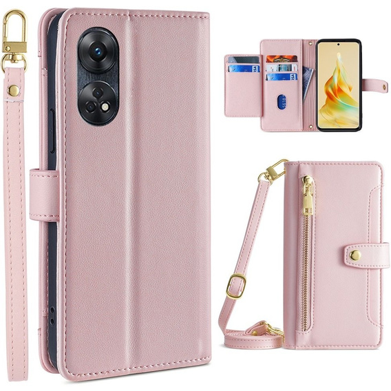 Etui z klapką do Oppo Reno8 T 4G, Wallet Zipper Pocket, różowe